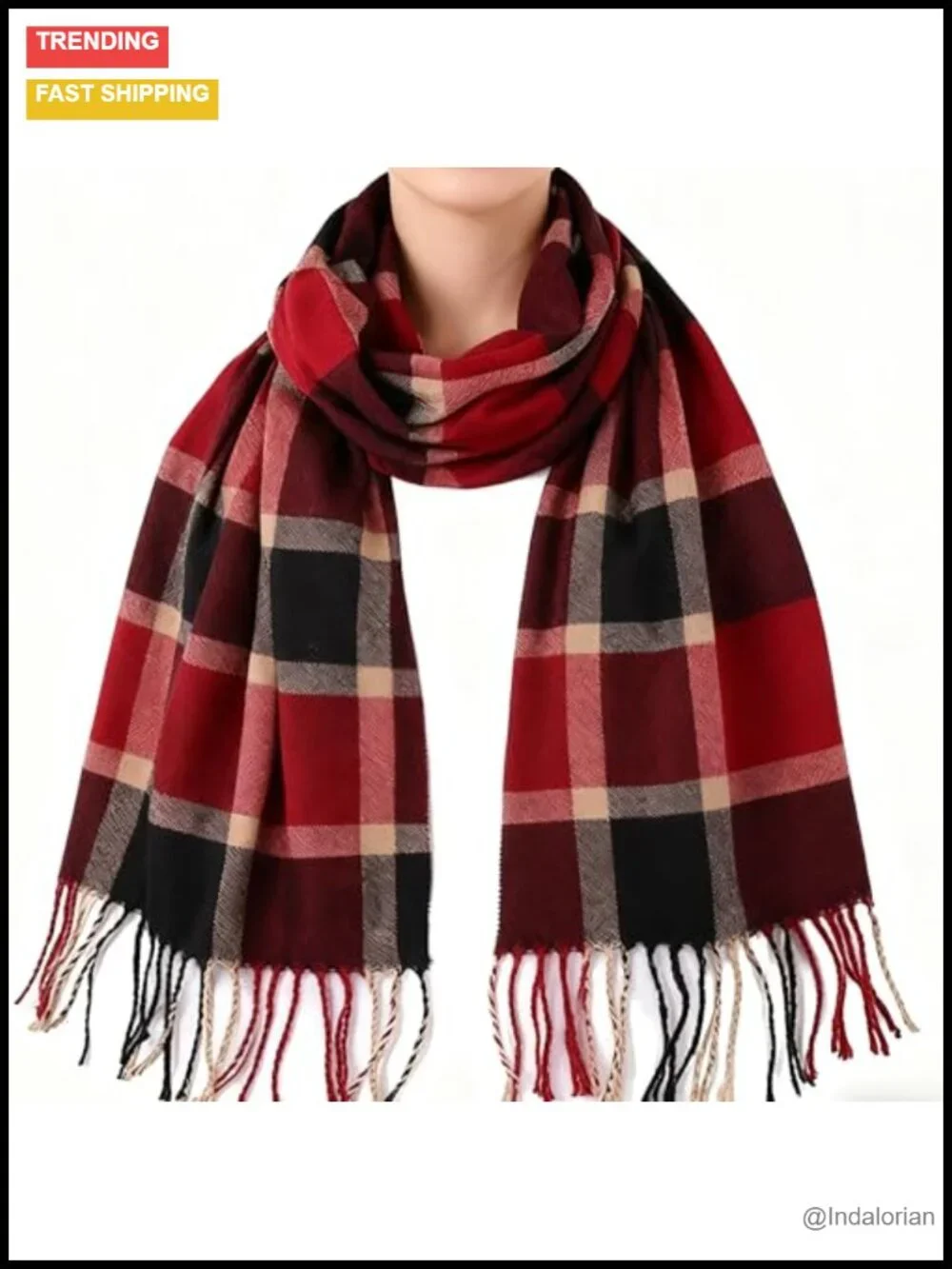 Scottish Plaid Cashmere Feel Polyester Scarf 12x75in